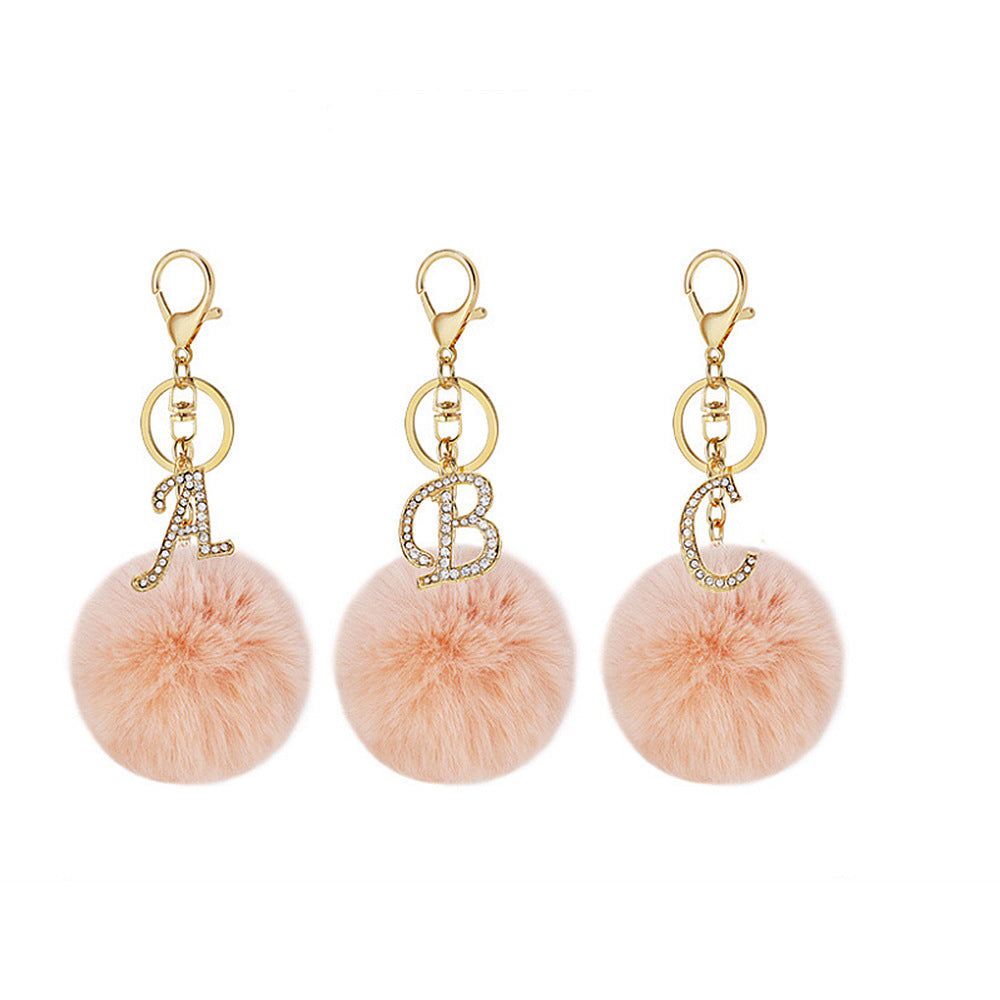 Wholesale Zinc Alloy 26 English Alphabet Hair Ball Keychain